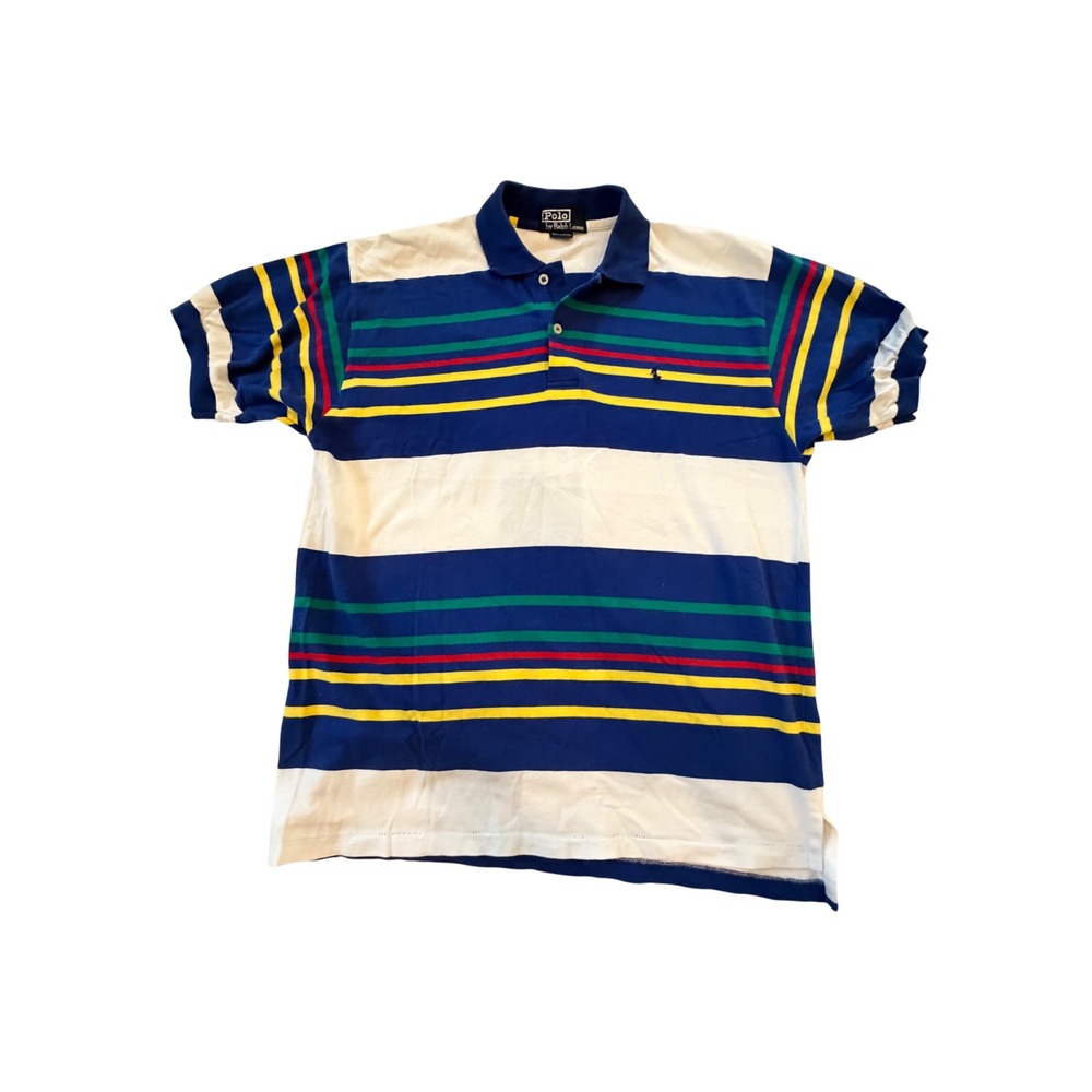 Polo Ralph Lauren Mens Multi Color Striped Short Sleeve Polo Shirt Blue White L - Picture 1 of 3